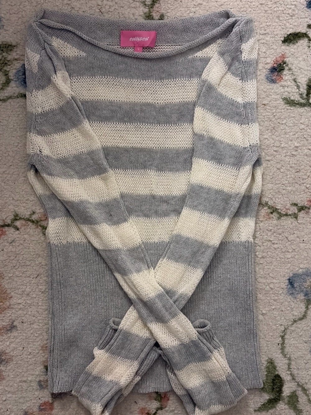 Edikted Gray & White Striped Scoop Neck Lightweight Sweater